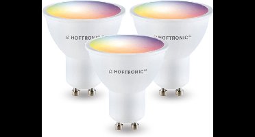 3x Hoftronic Smart - GU10 smart lamp - LED - Besturing via app - WiFi Bluetooth - Dimbaar - Slimme verlichting - 120° - 5.5 Watt - 400 lumen - 230V - 2700-6000K - RGBWW - 16.5 miljoen kleuren - Smart spotje - Compatibel met alle smart assistenten