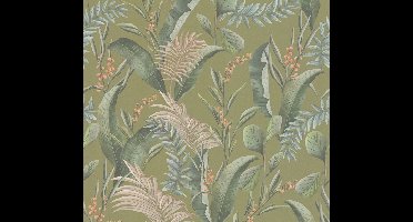 BLADEREN EN BLOEMEN BEHANG | Junglestijl - Groen Beige Oranje - Living Walls Drawn Into Nature