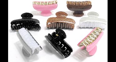 8 glans haarklemmen 7 cm mix 2x grijs / 2x bruin tinten / 2x zwart / 2x roze