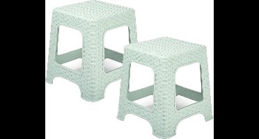 PlasticForte Keukenkrukje/opstapje - 2x - rotan - mintgroen - kunststof - 32 x 32 x 33 cm