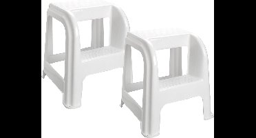 Forte Plastics Keukenkrukje/opstapje - 2x - met 2 treden - wit - kunststof - 43 x 43 x 46 cm