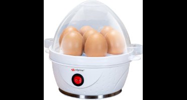 alpina Elektrische Eierkoker - Eierkoker Voor 7 Eieren - Incl. Maatbeker, Eierrek en Eierprikker - 230V - 320-380W - Waarschuwingssignaal - Antislip - Zacht/ Medium of Hardgekookte Eieren