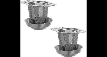 2 stuks roestvrijstalen thee-infusers voor losse thee | Thee-infuser met gaasfilter | Thee-infuser met dubbele handgreep voor theepotten | Theezeef met lekbakje voor thuis en op kantoor