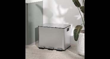 Afvalbak – Prullenbak – Vuilnisbak – Afvalcontainer – Afvalemmer – 3 x 20 Liter Compartimenten – Geurneutraliserend Deksel – Vingerafdrukbestendig – Soft-Close – Uitneembaar – Zilver