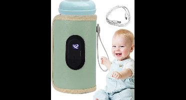 Digitale flessenwarmer voor babyflessen, snel opwarmen, draagbare hoes voor babyflessen, ideaal voor nachtvoedingen en op reis, groen