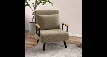 Slaapbank – Bedbank – Logeerbank – Inklapbare Bank – Studio Bank – Groot Formaat – Houten Armleuningen – Eenvoudig Inklapbaar Design – Kaki