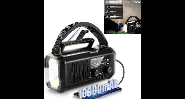 Zonne-energie Noodradio - Weerradio - Met Draagbare Batterij Van 10000mAh - AM/FM Zonne-energie Radio - Met Handschubber, Zaklamp, Kompas, SOS-waarschuwingslicht - Voor Buiten- En Binnen-kampeernoodsituaties (Zwart)