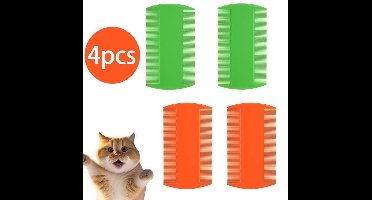 4 stuks vlooienkam voor katten - Hondenkam - Dubbelzijdige kam voor huisdieren - Vachtverzorgingskam voor huisdieren - Oranje en groen