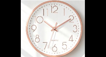 Roségoud 8-inch wandklok – – Modern, compact, werkt op batterijen – Stil, tikt niet – Ronde quartz wandklok voor kantoor, slaapkamer, keuken, thuis en school