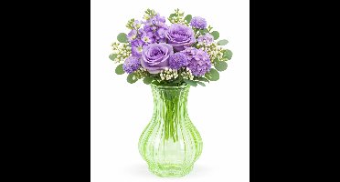 H&S Collection Vaas Chelsea - groen - glas - H20 x D12 cm - bloemenvaas