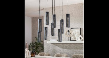 Hanglamp 5+4 tube mesh - Artic zwart