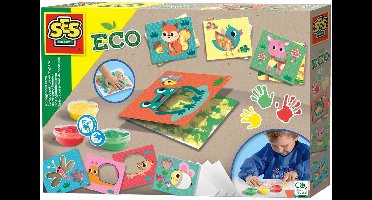 SES Creative - Eco Vingerverf kaarten - 3 kleuren verf met voorbedrukte kaarten - Inclusief papier - Goed uitwasbaar