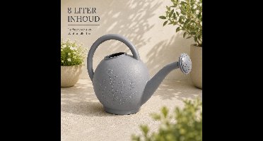 Plantengieter / Gieter 8 Liter – Grijze Kunststof Tuingieter met Sproeikop – Bloemmotief – Voor Tuinplanten, Balkonplanten en Terrasplanten