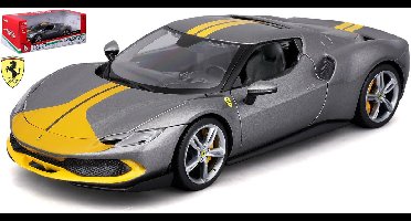 Ferrari 296 GTB Assetto Fiorano (Grijs) (25 cm) 1/18 Bburago {Miniatuurauto - Schaalmodel - Modelauto}