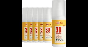 Derma Sun - Zonnebrandspray SPF30 - 6 x 150 ml - Waterbestendige - UVA en UVB Bescherming - Met Aloe Vera en Vitamine E - Parfumvrij - AllergyCertified