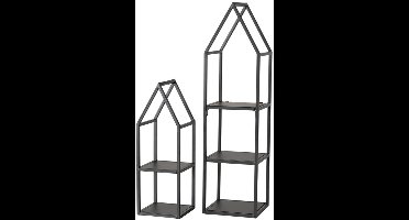 Boltze - Decoratie huisjes - Display huisjes - Set van 2 - Metaal - Zwart - 45x15 en 72x19cm