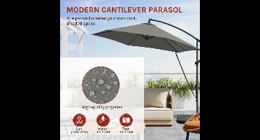 Parasol - Zweefparasols - Tuinparasol - Balkonparasol - Recht Kantelbaar - UV-bestendig - Duurzaam - Waterdicht - voor Buiten - Tuin - Terrastafel - Rond - Polyester -310 x 310 cm - Donkergrijs
