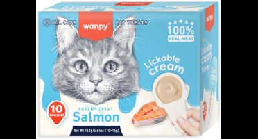 Wanpy - likbare crème in lepel - Zalm - 10 stuks - Kattensnack