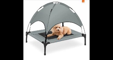 TOPMAST STRETCHER - HONDENSTRETCHER HONDENBED OUTDOOR + Luifel - 76 X 61 CM - Antraciet - Luchtdoorlatend