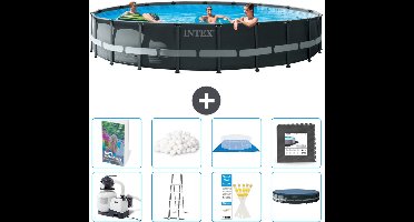 Intex Rond Ultra XTR Frame Zwembad - 610 x 122 cm - Inclusief Pomp - Ladder - Grondzeil - Afdekzeil - Filterbollen - Vloertegels - 9-delig