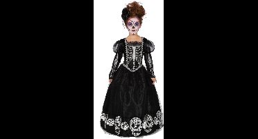 Zwarte Jurk Versierd Met Doodshoofden Day Of The Dead Meisje