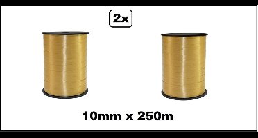 2x Krul lint goud 10mm x 250meter - Krullint thema feest decoratie kado kado gold verjaardag