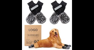 4 stuks Antislip Honden Sokjes met Verstelbare Klittenband – Zachte Pootbescherming voor Binnengebruik – Zwart – Maat M