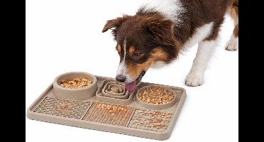Likmat hond - likmat kat - anti schrok likmat - Pengu Rechthoekig Taupe - 2 in 1 voer- en snackmat - silicone met zuignappen - 30,5x20,5cm
