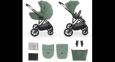 Kinderkraft PRIME 3 Kinderwagen - grote 8 en 12 inch wielen verstelbare duwbeugel 3 standen boodschappenmand - Grijs