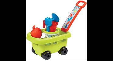 Ecoiffier Zandbak Set Emmer Spatel Grabki Gieter Schimmel + Trolley op Wielen
