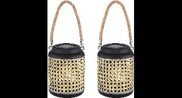 LED solar lantaarn tuindecoratie solar licht bamboe look terraslamp vloerlamp hanglamp, DxH 12x 30 cm, set van 2