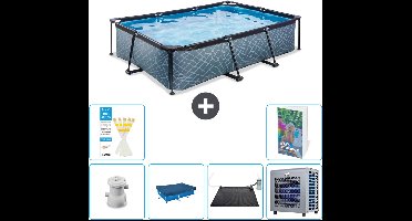 EXIT Rechthoekig Stone Frame Zwembad - 300 x 200 x 65 cm - Inclusief Pomp Afdekzeil - Solar Mat - Warmtepomp - 7-delig