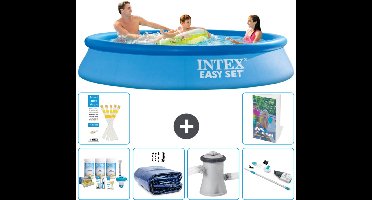 Intex Rond Opblaasbaar Easy Set Zwembad - 305 x 61 cm - Blauw - Inclusief Onderhoudspakket - Solarzeil - Zwembadfilterpomp - Stofzuiger - 7-delig