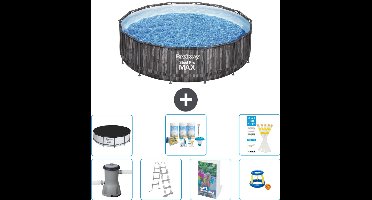 Bestway Rond Steel Pro MAX Zwembad - Houtprint - 427 x 107 cm - Inclusief Pomp - Ladder - Afdekzeil - Onderhoudspakket - Speelgoed - 8-delig