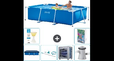 Intex Rechthoekig Frame Zwembad - 260 x 160 x 65 cm - Blauw - Inclusief Afdekzeil - Schoonmaakset - Warmtepomp - Zwembadfilterpomp - 7-delig