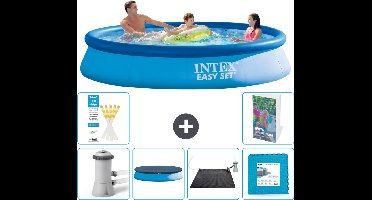Intex Rond Opblaasbaar Easy Set Zwembad - 366 x 76 cm - Blauw - Inclusief Pomp Afdekzeil - Solar Mat - Vloertegels - 7-delig
