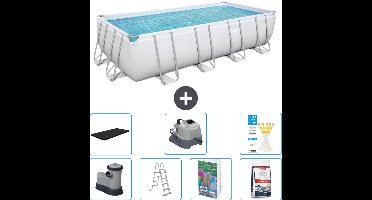 Bestway Rechthoekig Power Steel Zwembad - 549 x 274 x 122 - Grijs - Inclusief Pomp - Ladder - Afdekzeil - Zoutwatersysteem - Zwembadzout - 8-delig