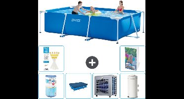 Intex Rechthoekig Frame Zwembad - 300 x 200 x 75 cm - Blauw - Inclusief Filter - Afdekzeil - Warmtepomp - Zwembadfilterpomp - 7-delig