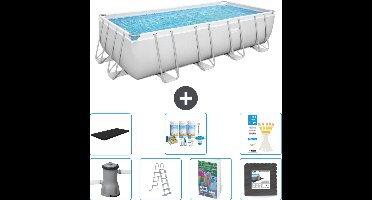 Bestway Rechthoekig Power Steel Zwembad - 488 x 244 x 122 - Grijs Inclusief Pomp - Ladder - Afdekzeil - Onderhoudspakket - Vloertegels - 8-delig