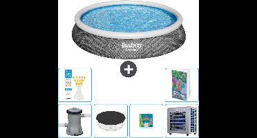 Bestway Rond Opblaasbaar Fast Set Zwembad - Rotanprint - 396 x 84 cm - Inclusief Pomp Afdekzeil - Speelgoed - Warmtepomp - 7-delig