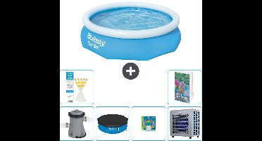Bestway Rond Opblaasbaar Fast Set Zwembad - 305 x 76 cm - Blauw - Inclusief Pomp Afdekzeil - Speelgoed - Warmtepomp - 7-delig