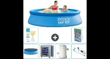Intex Rond Opblaasbaar Easy Set Zwembad - 244 x 61 cm - Blauw - Inclusief Afdekzeil - Warmtepomp - Zwembadfilterpomp - Stofzuiger - 7-delig