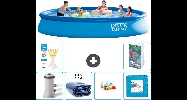 Intex Rond Opblaasbaar Easy Set Zwembad - 457 x 84 cm - Blauw - Inclusief Pomp Solarzeil - Speelgoed - Vloertegels - 7-delig