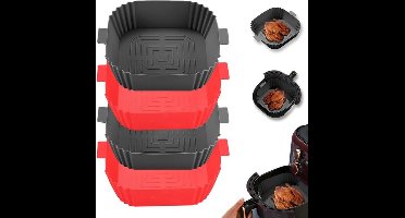 4 Stuks Siliconen Airfryer Matten 19,5 Cm Diameter - Airfryer Siliconen Roosters - Herbruikbaar En Eenvoudig Schoon Te Maken - Vierkante Airfryer Matten Voor Potmodellen (Donkergrijs + Rood)