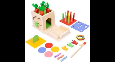 8-In-1 Houten Spelset: Montessori Houten Babyspeelgoed — Inclusief Doos Voor Objectpermanentie, Muntdoos, Worteloogstspel, Kleurensorteerspel En Visspel — Een Cadeau Voor Peuters (Jongens & Meisjes) Van 2-3 Jaar
