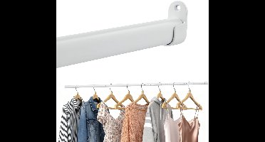 Wit ovale kledingstang voor de kast – wandgemonteerd, met twee uitschuifbare beugels, geschikt voor kasten en ramen (lengte 43-191 cm)
