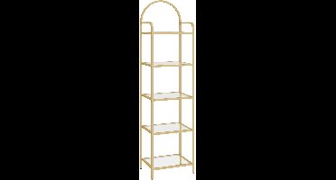 JAQZY Kast - Boekenkast - Displayrek - Met Gehard Glas - 5 Lagen - 30 × 40 × 155 cm - Luxe Uitstraling - Open Design - Goud
