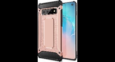 Ntech Hoesje Geschikt Voor Samsung Galaxy S10+ Hybrid Armor hoesje - Rose Goud
