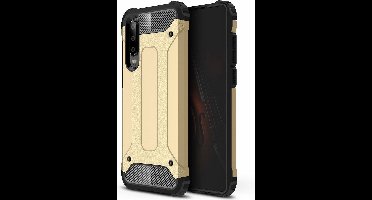 Ntech Hoesje Geschikt voor Huawei P30 Dual layer Armor Hoesje - Goud