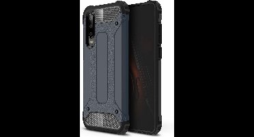 Ntech Hoesje Geschikt voor Huawei P30 Dual layer Armor Hoesje - Blauw